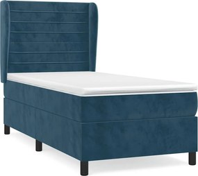 vidaXL sötétkék bársony rugós ágy matraccal 100 x 200 cm