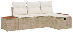 vidaXL Kerti Kanapé Szett párnával 4 pcs Bézs Poli rattan
