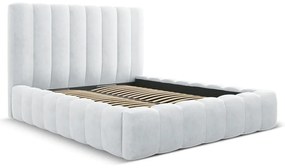 Világosszürke kárpitozott ágyneműtartós franciaágy ágyráccsal 160x200 cm Kelp – Micadoni Home