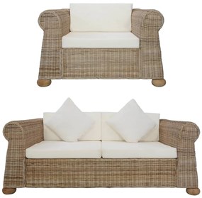 2 részes természetes rattan kanapészett párnákkal