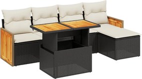 vidaXL 6 részes fekete polyrattan kerti ülőgarnitúra párnákkal