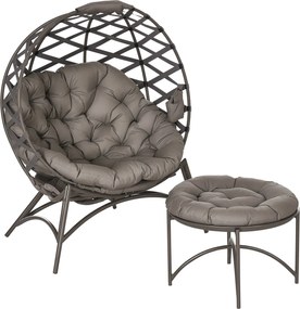Outsunny 2 darabos Kerti Szék Készlet, Rattan Szék Hajtogatható Ülőkosárral, 2-in-1 Puff, Párna, Dívány Szék Erkélyre, Teraszra, Acél, Homok, 118 x 75