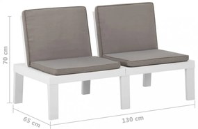 2 db fehér műanyag kerti pihenőpad párnákkal