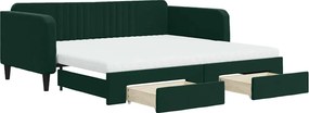 vidaXL sötétzöld kihúzható bársony heverő fiókkal 100 x 200 cm
