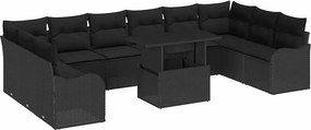 vidaXL Kerti Kanapé Szett párnával 11 pcs Fekete Poli rattan
