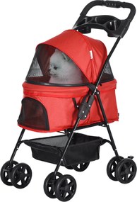 PawHut Kisállat Babakocsi Összecsukható Funkcióval Kisebb Kutyák és Macskák Számára Oxford Piros 67 x 45 x 96 cm | Aosom