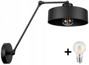 Glimex LAVOR MED hosszú karos állítható fekete fali lámpa 1x E27 + ajándék LED izzó