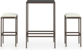 vidaXL 3 részes barna polyrattan kerti bárszett párnákkal
