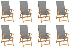 vidaXL 8 db dönthető tömör tíkfa kerti szék párnákkal