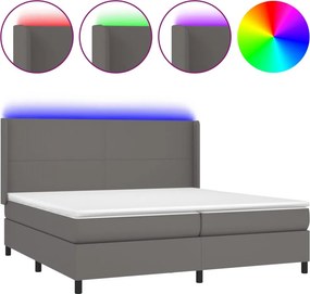 vidaXL szürke műbőr rugós ágy matraccal és LED-del 200x200 cm