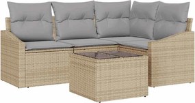 vidaXL Kanapé Szett párnával 5 pcs Bézs polirattan