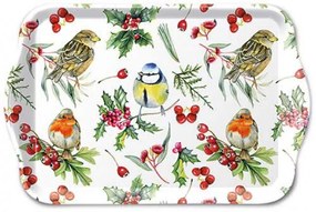 Karácsonyi műanyag kis tálca 13x21 cm Téli Madárdal