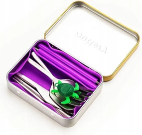 Kemping evőeszköz szett acél evőeszközökkel, lila