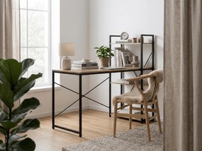 Íróasztal polccal LOFTY 120x60 cm, fekete / tölgy dekor