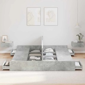 Ágykeret tárolóval fiókkal Beton szürke 200 x 200 cm Faanyag