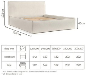 Krémszínű kárpitozott ágyneműtartós franciaágy ágyráccsal 160x200 cm Lounge L – Maison de Rêve