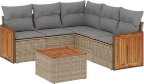 vidaXL 6 részes bézs polyrattan kerti ülőgarnitúra párnával