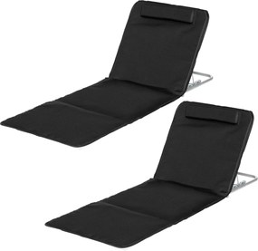 Outsunny 2 darabos Összecsukható Tengerparti Matrac 5 fokozatú Háttámlával és Fejpárnával, Hordtáskával 134x48x33-43 cm Fekete | Aosom