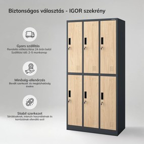 Antracit / Sonoma tölgy színű, 6 ajtós Eco Design IGOR BHP öltözőszekrény, 900 x 1850 x 450 mm
