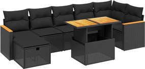 vidaXL 8 részes fekete polyrattan kerti ülőgarnitúra párnákkal