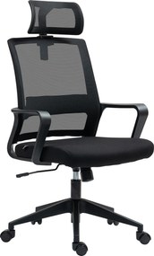 HOMCOM Ergonomikus Irodai Szék Karfával, Állítható Fejtámlával, Magasságállítható Hálós Forgószék Dőlésszámmal, Fekete | Aosom