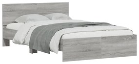 szürke sonoma színű ágykeret fejtámlával és LED-del 135x190 cm