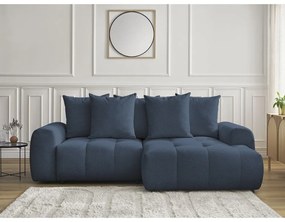 Kék zsenília kinyitható-tárolóhelyes sarokkanapé (jobb oldali-heverő résszel) Roxelane – Bobochic Paris