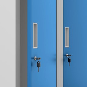 Pléh öltözőszekrény talpazaton, négymodulos, polcokkal KACPER II, 600 x 1800 x 500 mm, kék