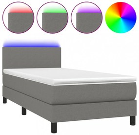 sötétszürke szövet rugós és LED-es ágy matraccal 90x200 cm
