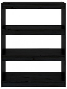 fekete tömör fenyőfa könyvszekrény/térelválasztó 80x30x103,5 cm
