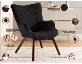 Fekete kordbársony fotel Niko – Ropez