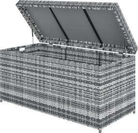 Outsunny Rattan Párna Tároló Doboz 380L Időjárásálló Tároló Doboz Fedelemmel Beépített Fogantyú UV-álló Kerti Doboz Oldalsó Asztal Kerti Ládához Teras
