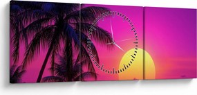 Kép - Lila naplemente pálmafával (órával) (90x30 cm)