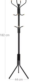 Álló ruhafogas fém 12 akasztóval, egyenes lábakkal, fekete 182cm