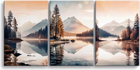 Vászonkép a nappaliba Napfelkelte a tóparton Hegyi kilátás 90x180