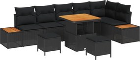 vidaXL Kerti Kanapé Szett párnával tárolóval 9 pcs Fekete Poli rattan