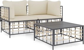 vidaXL 3 részes antracitszürke polyrattan kerti ülőgarnitúra párnákkal