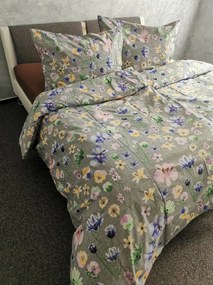 Ágynemű pamut Mezei Virágok szürke TiaHome - 1x Párna 90x70cm, 1x Paplan 140x200cm