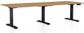 OfficeTech Long állítható magasságú asztal, 240 x 80 cm, fekete alap, köves tölgy
