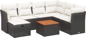 vidaXL 8 részes fekete polyrattan kerti ülőgarnitúra párnákkal