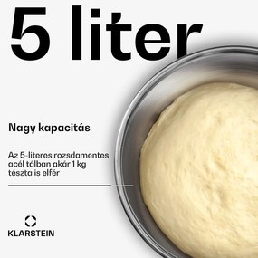 Klarstein Bella Evo/Bella Pico keverőtál | rozsdamentes acél | 5 liter | 0,6 kg tészta | mosogatógépben mosható | mosogatógépben mosható