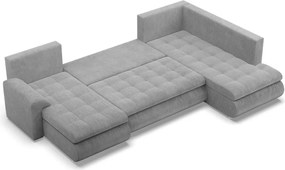 Tokio U sarokkanapé, 3 ágyneműtartóval, kordbársony, jobboldali, szürke