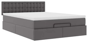 szürke műbőr ottomán ágy matracokkal &amp; LED-ek 140x190cm