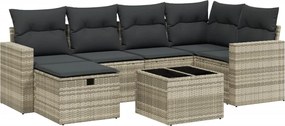vidaXL 7 részes világosszürke polyrattan kerti ülőgarnitúra párnákkal