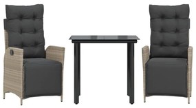 3részes világosszürke polyrattan kerti étkezőgarnitúra párnával