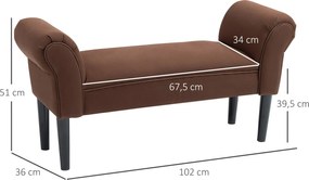 HOMCOM Kárpitozott Pad, Ágy Vége, Voilé Szövet, Barna, 102 x 36 x 51 cm | Aosom