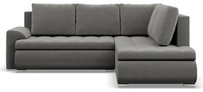 Tokio sarokkanapé, L alakú háttámlával, 2 ágyneműtartóval, bársony, jobboldali, világosszürke