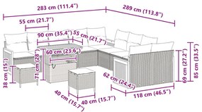 13 darabos kerti kanapé szett párnákkal, fekete poli rattan akácia, 2-fős kerti kanapé párnákkal, fekete poli rattan, 3 darabos kerti étkező szett párnákkal, fekete poli rattan akácia