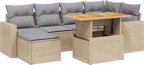 vidaXL 7 részes bézs polyrattan kerti ülőgarnitúra párnákkal