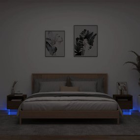 2 db barna tölgy színű éjjeliszekrény LED-ekkel 40 x 39 x 37 cm